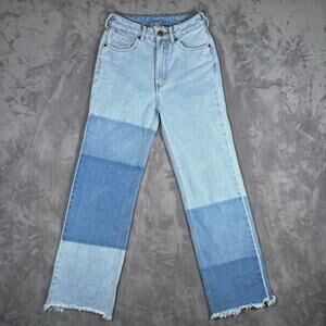 Billabong x Wrangler Colorblock Jeans Raw Hem Size 24 Vintage Wash
